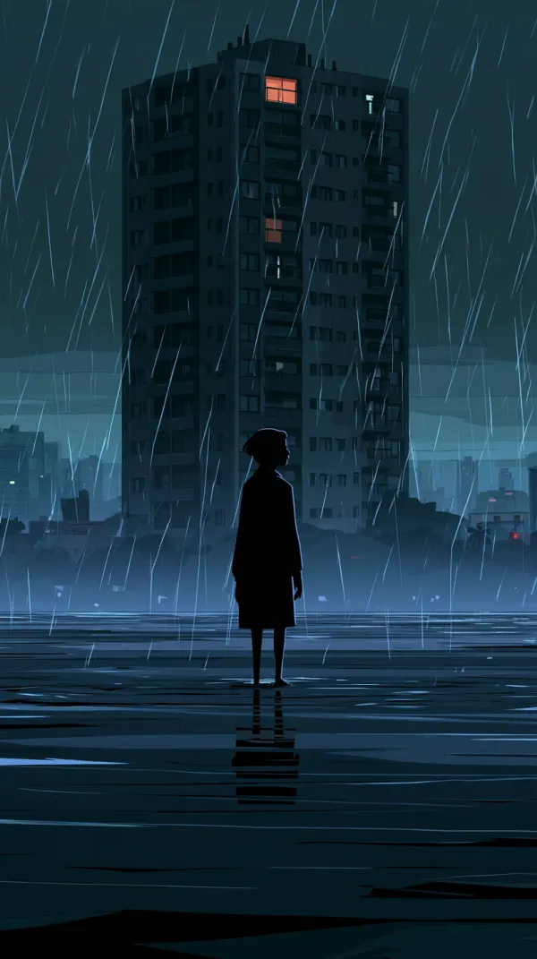 Capa do teaser: uma mulher parada na rua alagada, de noite, sob a chuva